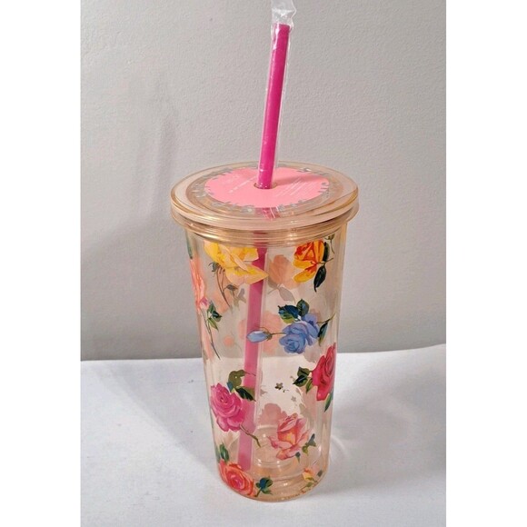 ban.do Hooray Floral Roses Sip Sip 20 oz Tumbler with Pink Straw NEW - Picture 1 of 4